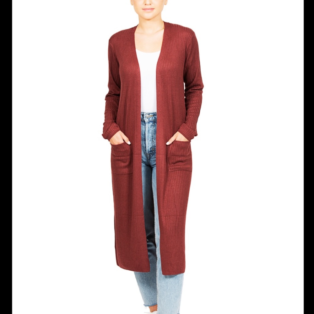 HIPPIE ROSE Walnut Ribbed Duster Cardigan XS